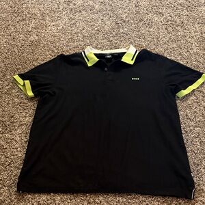 BOSS Men's Polo Shirt in Black and Neon Green